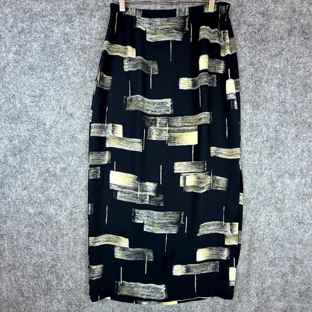 Vintage Josephine Chaus Maxi Skirt Womens 10 Navy Blue Art Deco Abstract Gallery